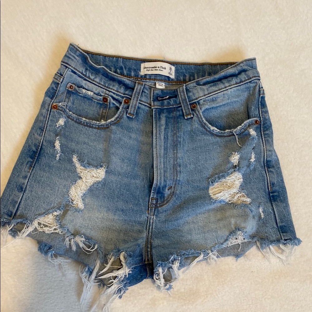 Abercrombie & Fitch Blue Distressed Denim Shorts